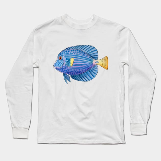 Aquarium Purple Tang Fish in Watercolor Long Sleeve T-Shirt by narwhalwall